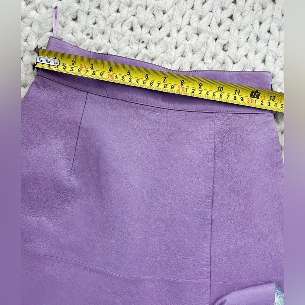 NEW Miu Miu Lavender Leather Midi Skirt with Silver Ruffle - Picture 8 of 16